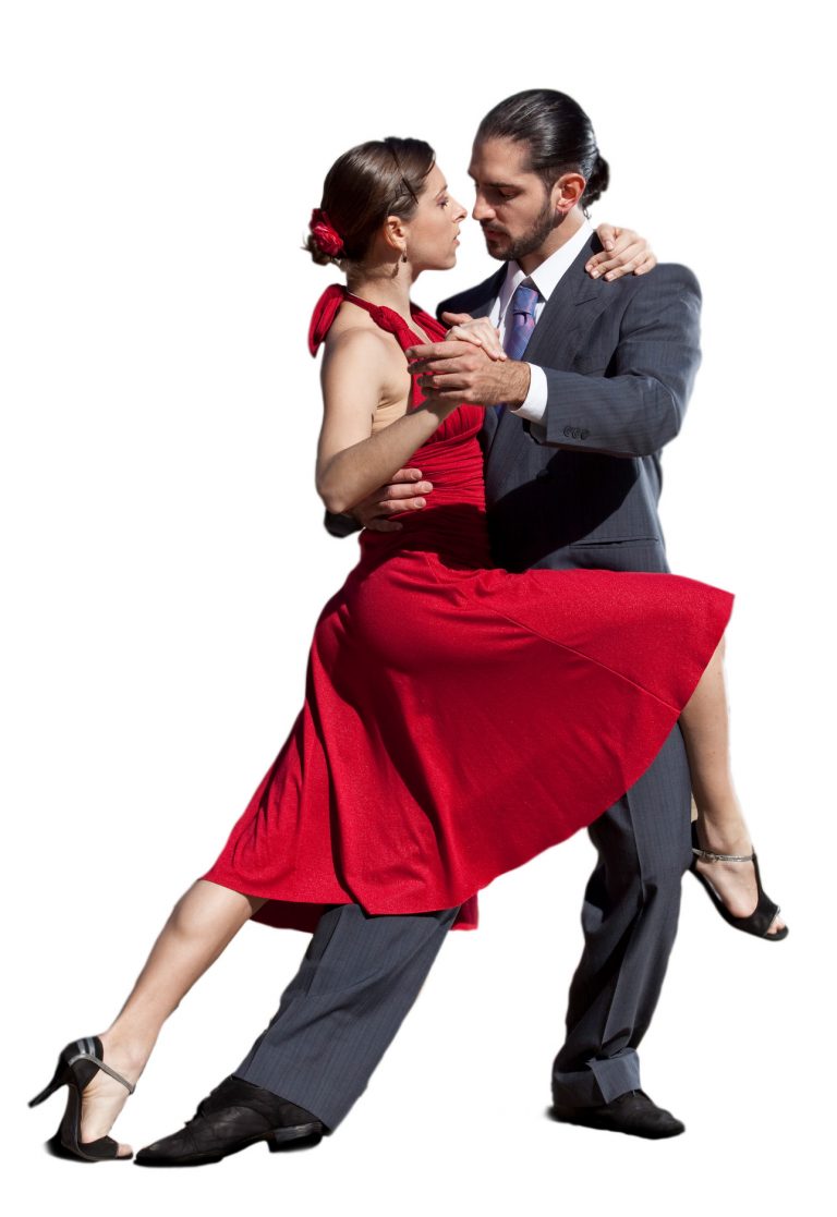 dance partners tango in formal clothes.