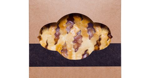A boxed pie manufactured and distributed with product liability insurance for food and grocery products.