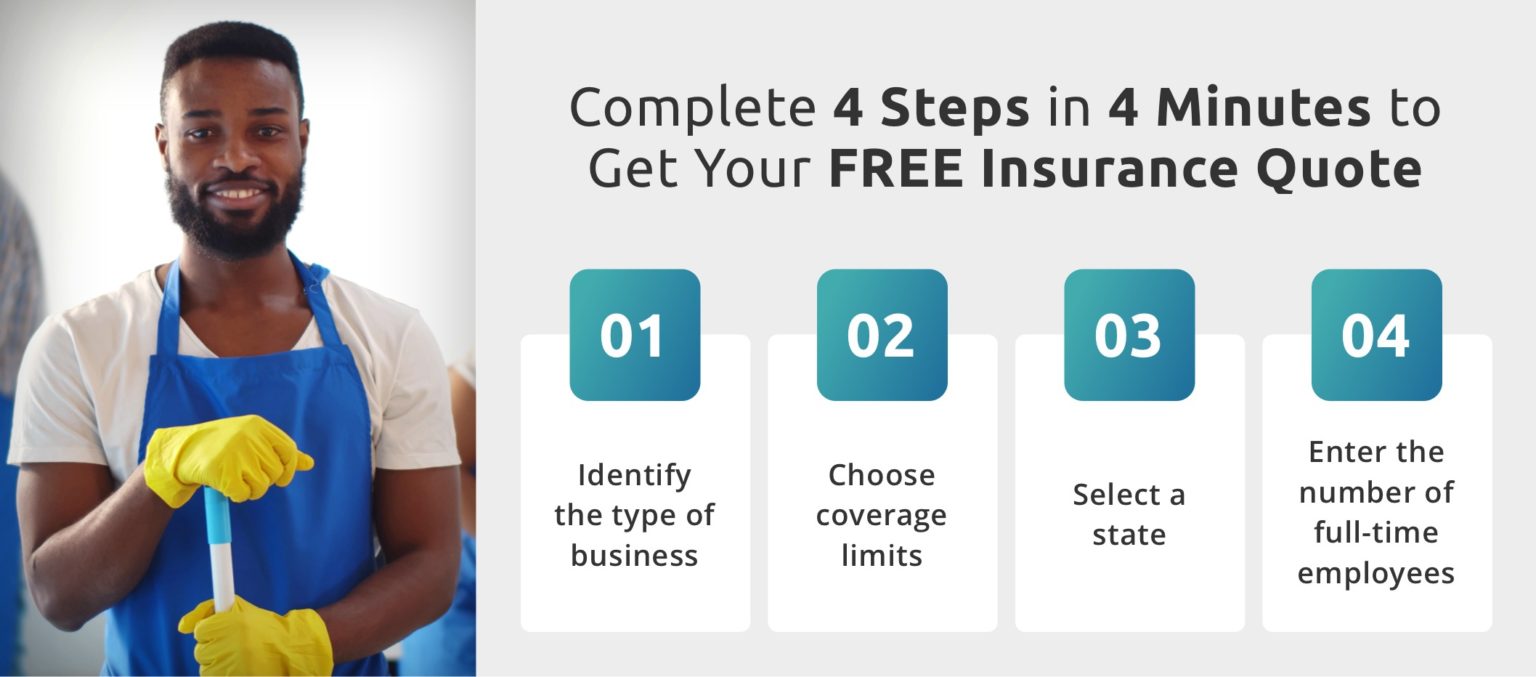 4-steps to get free cleaning insurance quote - man with cleaning gloves and apron.
