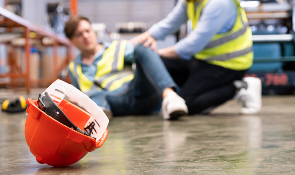 A visitor to a warehouse slipped on the floor and was injured. General liability insurance may protect against a claim like this.