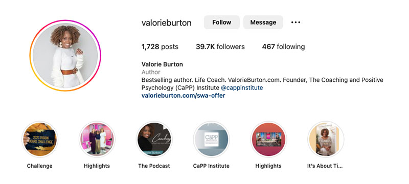 Valorie Burton Instagram Bio