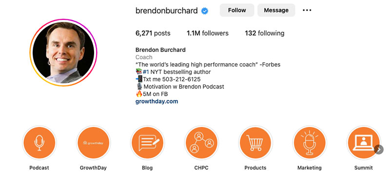 Brendon Burchard Instagram bio