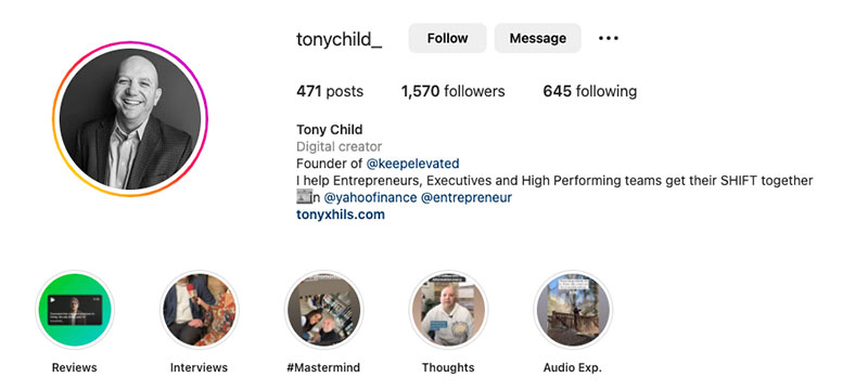 Tony Child Instagram Bio