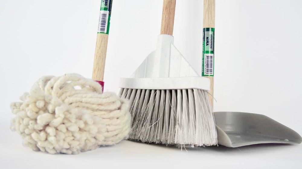 cleaning supplies on white background