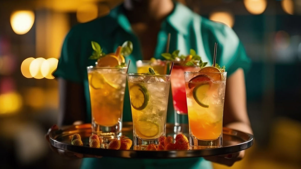 Server with Platter of Cocktails