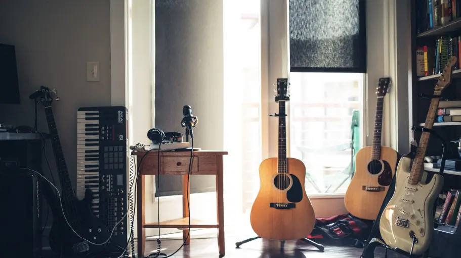 music room filled with instruments