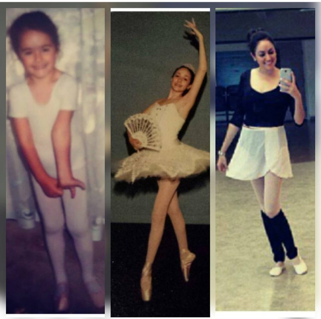 A collage of three photos of Jessica at different stages in her dancing career.