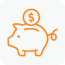 Orange icon of a piggy bank with coin