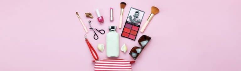 cosmetics on a pink background