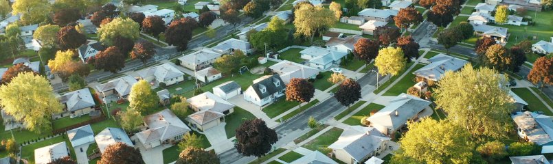 aerial view of houses in neighborhood