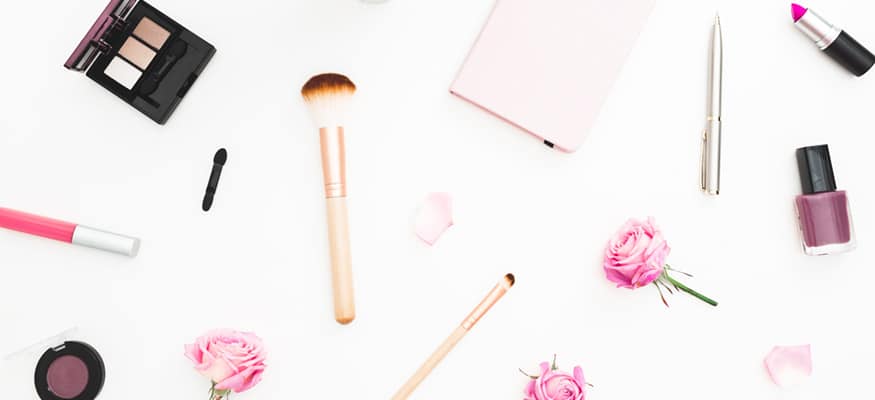 Beauty workspace with pink roses