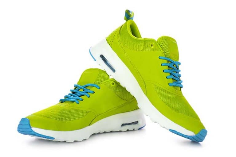 A pair of green running shoes,