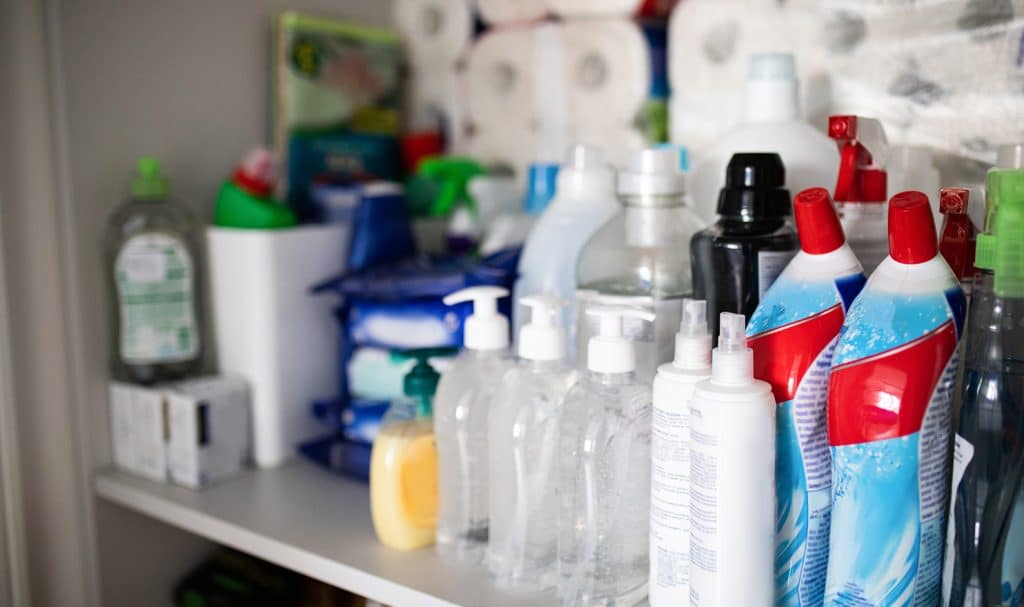 shelf of cleaning products